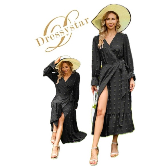 DRESSYSTAR Wrap Ruffle Belted A-Line Boho Beach Party Dress SzM - Picture 1 of 6
